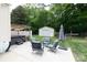 Backyard with storage building, patio, seating, and a well maintained lawn at 427 Spencer St, Rock Hill, SC 29730