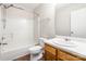 Bathroom with tub and shower combo, toilet, vanity, mirror at 523 Tribune Dr, Charlotte, NC 28214