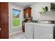 Functional laundry room with modern appliances, storage cabinets, and tile flooring at 1158 Waterford Dr, Hickory, NC 28602