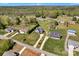 An aerial view showcases the houses in the neighborhood surrounded by lush greenery and well-maintained lawns at 126 Top Flite Dr, Statesville, NC 28677