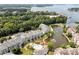 Expansive aerial view of a lake community with lush greenery and sparkling waters at 18700 Nautical Dr # 203, Cornelius, NC 28031