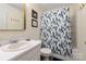 Cozy bathroom featuring a shower, a sink and gold-framed mirror at 8604 Cedardale Ridge Ct, Charlotte, NC 28269