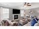 Cozy living room featuring a fireplace, large windows, and comfortable seating with stylish decor at 8604 Cedardale Ridge Ct, Charlotte, NC 28269