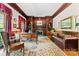 Executive office with rich wood paneling, a fireplace, custom built-ins, and leather furniture at 8934 Winged Bourne Dr, Charlotte, NC 28210