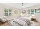 Tastefully decorated bedroom featuring hardwood floors, large windows, ceiling fan, and modern decor at 103 Colonel Richard Rankin Dr, Stanley, NC 28164