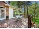 Cozy outdoor deck with a seating area overlooking a beautiful backyard with lush greenery and landscaping at 10609 Oak Pond Cir, Charlotte, NC 28277