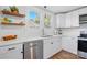 Updated kitchen with white cabinets, stainless steel appliances, and open shelving at 224 Adrian St, Mount Holly, NC 28120
