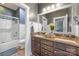 Bathroom featuring a double vanity with granite countertop, and a walk-in shower at 487 Hawks Creek Pkwy, Fort Mill, SC 29708