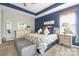 Comfortable main bedroom with a tray ceiling, accent wall, plush carpet, and large windows for ample sunlight at 487 Hawks Creek Pkwy, Fort Mill, SC 29708