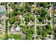 This aerial view showcases a quaint neighborhood with tree-lined streets and well-maintained homes at 10202 Orchard Grass Ct, Charlotte, NC 28278