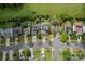 This aerial view shows well-kept homes with green lawns and mature trees along a peaceful neighborhood street at 10202 Orchard Grass Ct, Charlotte, NC 28278