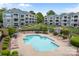 Upscale community featuring a pool with lounge chairs and lush landscaping, perfect for relaxation and social gatherings at 1033 Southwest Dr, Davidson, NC 28036
