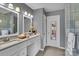 Bathroom featuring double vanity, tile floors, and glass-enclosed shower at 1216 Stourbridge Lion Dr, Charlotte, NC 28213