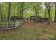 View of the backyard, showing the lot, sheds and buildings behind a wooden fence at 36984 B&C Carter Rd, New London, NC 28127