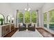 Sun-filled living area features large windows, hardwood floors, stylish furnishings, and modern decor at 9618 Springholm Dr, Charlotte, NC 28278