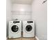 Laundry room with a wire rack and two white Samsung washer and dryer units at 1107 Stonehenge Ln, Charlotte, NC 28216