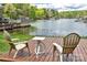 Lovely back yard with wooden deck and seating, steps from your own lake access at 139 Sanford Ln, Badin Lake, NC 28127