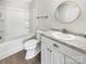 Bathroom featuring a modern white vanity, tub, and shower combination at 1399 Foxbrook Cir, Lancaster, SC 29720