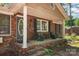 Inviting front porch with seating area, framed by brick columns and complemented by blossoming landscaping at 1565 Oakridge Dr, Salisbury, NC 28146