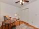 Relaxing bedroom featuring closet space, ceiling fan, wooden floors, and a comfortable area to relax and unwind at 216 Wakefield Dr # B, Charlotte, NC 28209
