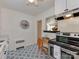 A kitchen featuring white cabinets, stainless steel appliances, patterned flooring, a breakfast bar and decor at 216 Wakefield Dr # B, Charlotte, NC 28209