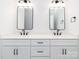 Bathroom with double sinks, modern vanity, framed mirrors, and contemporary fixtures at 2505 Elon St, Charlotte, NC 28208