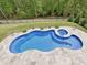 An eye-catching in-ground pool with a spa is surrounded by lush landscaping and stone patio at 10035 Mast Cove Ln, Charlotte, NC 28278