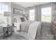 This is a cozy bedroom featuring natural light from two windows and complemented with a white and gray comforter at 1358 Holden Sw Ave, Concord, NC 28025