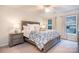 Cozy bedroom featuring a patterned blue and white comforter and matching lamp set at 220 Chandeleur Dr, Mooresville, NC 28117