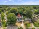 A bird's eye view of a charming neighborhood, showcasing a modern home surrounded by mature trees at 2200 Stratford Ave, Charlotte, NC 28205