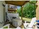 Cozy covered patio with white Adirondack chairs and view of backyard at 2932 Pirates Pl, Charlotte, NC 28216