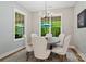 Cozy dining area with large windows offering picturesque views and a charming chandelier above the round table at 358 Grassy Ridge Ct, Clover, SC 29710