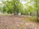 Exterior view of the house and back yard, on a treed lot with green grass, fallen leaves and vegetation at 4757 Mountain View Ln, Maiden, NC 28650