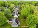 Aerial view of a neighborhood showcasing well-maintained homes, lush greenery, and tree-lined streets, highlighting community charm at 909 Jordans Pond Ln, Charlotte, NC 28214