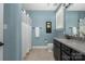 Bathroom with bathtub, shower, and single vanity with tile floors at 12942 Blakemore Ave, Huntersville, NC 28078
