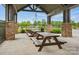 Covered picnic area featuring stone columns, wood picnic tables, and views of the surrounding community at 13748 Roderick Dr # 174, Huntersville, NC 28078