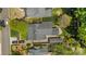 Top-down aerial view of a home's roof, driveway, backyard, and well-maintained landscaping at 3019 Sunset Dr, Charlotte, NC 28209