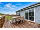 Back deck showcasing outdoor seating, a wood railing, and a sliding glass door leading to the home's interior at 3659 Kimber Ln, Sherrills Ford, NC 28673