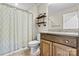 Bathroom featuring neutral-colored walls, wood cabinets, granite countertops, shelves, and a toilet at 3659 Kimber Ln, Sherrills Ford, NC 28673