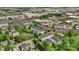 Aerial view of a neighborhood showcasing residential buildings and lush greenery at 534 Donatello Ave, Charlotte, NC 28205