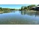 Scenic view of a calm pond surrounded by lush green trees and a clear blue sky at 5810 Harris Grove Ln, Charlotte, NC 28212