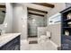 Modern bathroom featuring a glass shower, stylish vanity, and contemporary fixtures at 6788 Bucleigh Rd, Clover, SC 29710