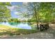 Scenic view of a pond surrounded by lush greenery and a walking path at 10328 Lemington Dr, Mint Hill, NC 28227