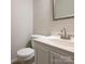 Bathroom featuring a toilet, a mirror, and a vanity with a white sink at 1203 Maple Shade Ln, Charlotte, NC 28270
