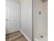 Bathroom featuring a walk-in shower and wood-look flooring at 1203 Maple Shade Ln, Charlotte, NC 28270