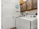 Well-equipped laundry room with modern washer and dryer, ample storage, and convenient access to the home at 158 Bluffton Rd, Mooresville, NC 28115