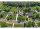 An aerial view showcases a home with a pool, expansive green lawn, complemented by mature trees and meticulous landscaping at 1614 Crestgate Dr, Waxhaw, NC 28173