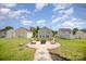 Backyard with a fire pit, Adirondack chairs, a manicured lawn, and surrounding homes and blue skies at 1911 Almond Hills Dr, Charlotte, NC 28262