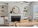 Comfortable living room with fireplace, built-in shelving, and stylish decor at 2311 Lochview St, Pineville, NC 28134