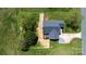 Bird's eye view of property features green grass, a back deck, and gravel driveway at 4808 Thoreau Dr, Conover, NC 28613